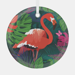 Roze Flamingo: Tropische Vlinder Harmonie. Glas Ornament