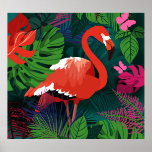 Roze Flamingo: Tropische Vlinder Harmonie. Poster