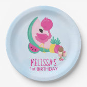 Roze Flamingo, tropische vruchten & ijsfeest Papieren Bordje (Voorkant)