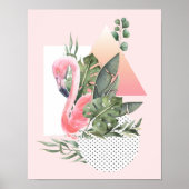 Roze Flamingo Tropische Waterverf Collage Poster (Voorkant)