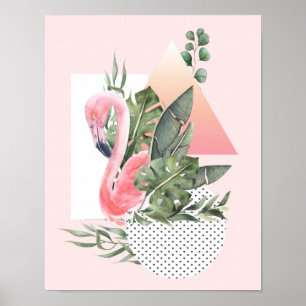 Roze Flamingo Tropische Waterverf Collage Poster