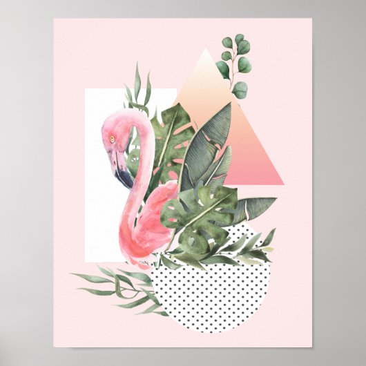 Roze Flamingo Tropische Waterverf Collage Poster (Voorkant)