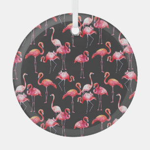 Roze Flamingo: Tropische Waterverf. Glas Ornament
