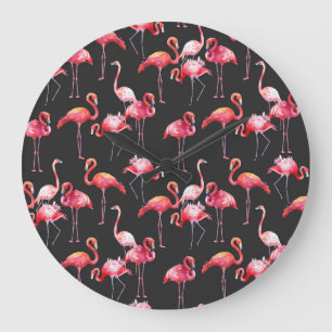 Roze Flamingo: Tropische Waterverf. Grote Klok