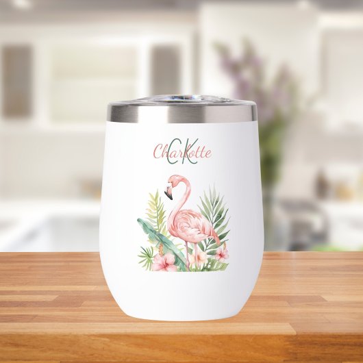 Roze flamingo tropische zomer monogram