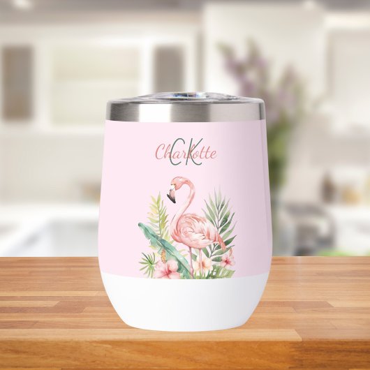 Roze flamingo tropische zomer monogram