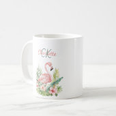 Roze flamingo tropische zomer monogram koffiemok (Voorkant links)