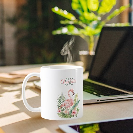 Roze flamingo tropische zomer monogram koffiemok