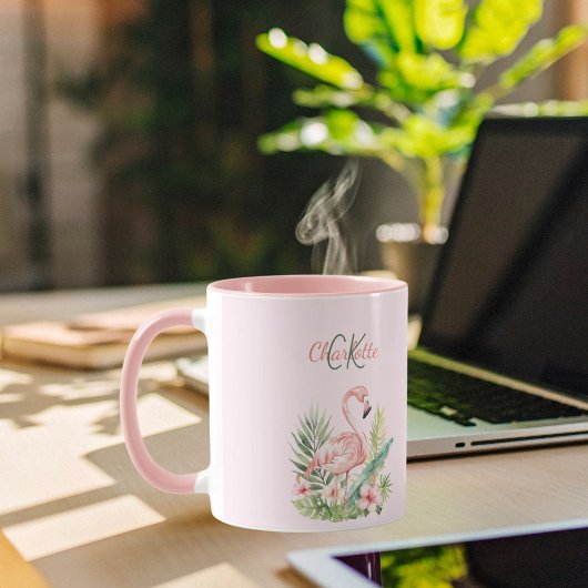 Roze flamingo tropische zomer monogram mok