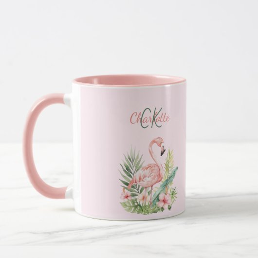 Roze flamingo tropische zomer monogram mok (Links)