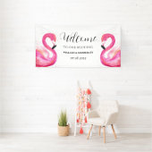 Roze Flamingo Tropische Zomer Strandbruiloft Spandoek (Insitu)