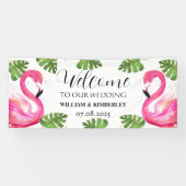 Roze Flamingo Tropische Zomer Strandbruiloft Spandoek (Horizontaal)