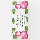 Roze Flamingo Tropische Zomer Strandbruiloft Spandoek (Verticaal)