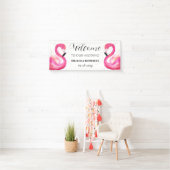 Roze Flamingo Tropische Zomer Strandbruiloft Spandoek (Insitu)