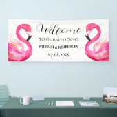 Roze Flamingo Tropische Zomer Strandbruiloft Spandoek (Beurs)