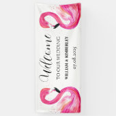 Roze Flamingo Tropische Zomer Strandbruiloft Spandoek (Verticaal)