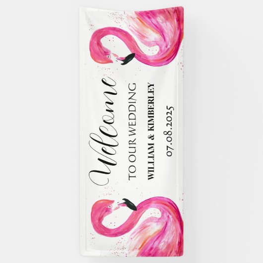 Roze Flamingo Tropische Zomer Strandbruiloft Spandoek (Verticaal)