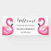 Roze Flamingo Tropische Zomer Strandbruiloft Spandoek (Horizontaal)