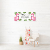 Roze Flamingo Tropische Zomer Strandbruiloft Spandoek (Insitu)