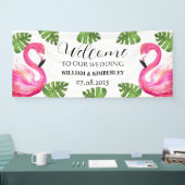 Roze Flamingo Tropische Zomer Strandbruiloft Spandoek (Beurs)