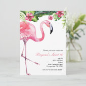 Roze Flamingo Tropische Zomer Uitnodigingen (Staand voorkant)