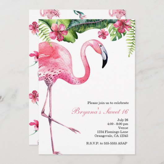 Roze Flamingo Tropische Zomer Uitnodigingen (Voorkant / Achterkant)
