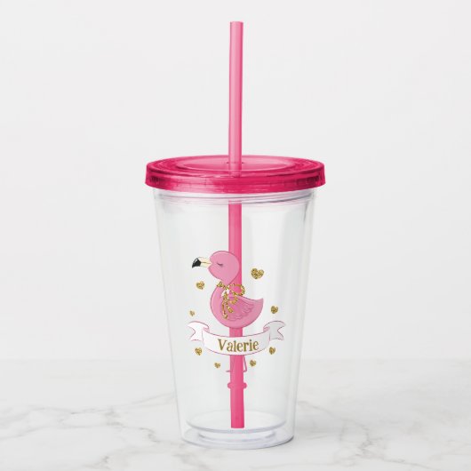 Roze Flamingo Tumbler met aangepaste naam Acryl Drinkbeker (Voorkant)