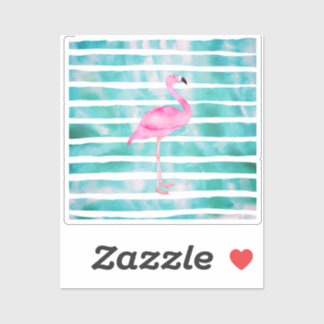 Roze Flamingo Turquoise Blauwe Strepen Modern Sticker