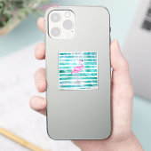 Roze Flamingo Turquoise Blauwe Strepen Modern Sticker (Telefoon)