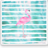 Roze Flamingo Turquoise Blauwe Strepen Modern Sticker (Voorkant)