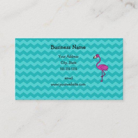 Roze flamingo turquoise chevrons visitekaartje (Voorkant)