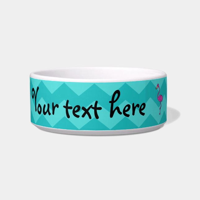 Roze flamingo turquoise chevrons voerbakje (Links)