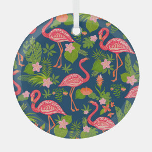 Roze Flamingo: Turquoise gestreepte Vintage Glas Ornament