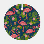 Roze Flamingo: Turquoise gestreepte Vintage Glas Ornament (Achterkant)