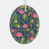 Roze Flamingo: Turquoise gestreepte Vintage Glas Ornament (Voorkant Rechts)