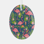Roze Flamingo: Turquoise gestreepte Vintage Glas Ornament (Voorkant links)