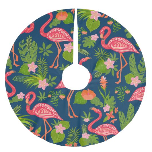 Roze Flamingo: Turquoise gestreepte Vintage Kerstboom Rok (Voorkant)