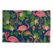 Roze Flamingo: Turquoise gestreepte Vintage Kussensloop (Achterkant)