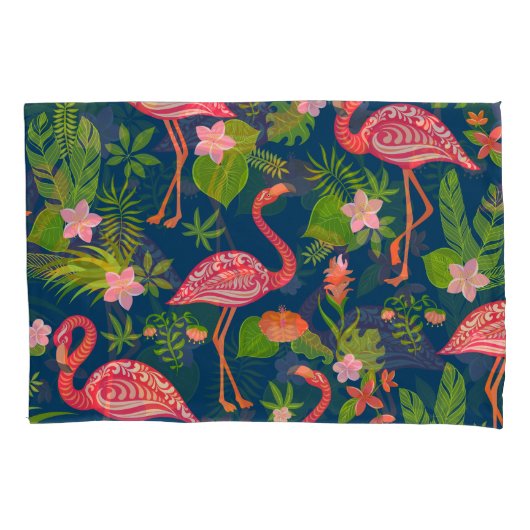 Roze Flamingo: Turquoise gestreepte Vintage Kussensloop (Voorkant)