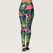 Roze Flamingo: Turquoise gestreepte Vintage Leggings (Achterkant)
