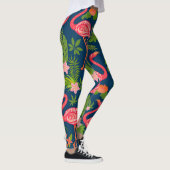 Roze Flamingo: Turquoise gestreepte Vintage Leggings (Rechts)