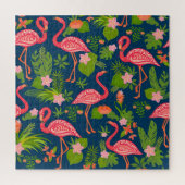 Roze Flamingo: Turquoise gestreepte Vintage Legpuzzel (Verticaal)