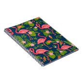 Roze Flamingo: Turquoise gestreepte Vintage Notitieboek (Rechterzijde)