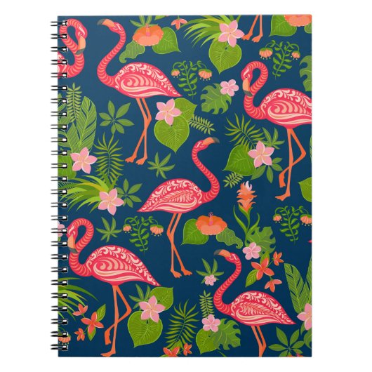 Roze Flamingo: Turquoise gestreepte Vintage Notitieboek (Voorkant)