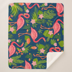 Roze Flamingo: Turquoise gestreepte Vintage Sherpa Deken