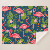 Roze Flamingo: Turquoise gestreepte Vintage Sherpa Deken (Voorkant (horizontaal))