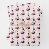 Roze Flamingo Tuxedo Fun Wrapping Paper Sheets (In situ)