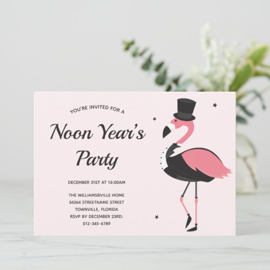 Roze Flamingo Tuxedo Noon Years Party Kaart (Staand voorkant)