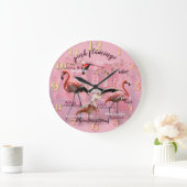 Roze Flamingo Typografie | Gepersonaliseerd | Grote Klok (Huis)