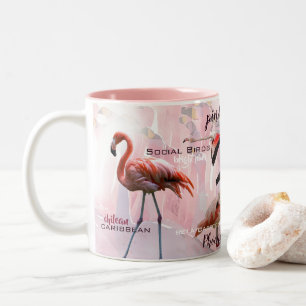Roze Flamingo Typografie   GEPERSONALISEERD   Tweekleurige Koffiemok